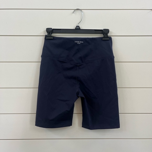 Anine Bing Blue Bike Shorts High Waist Stretch - Picture 2 of 4